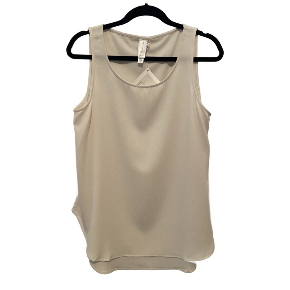 MarlaWynne Wynne Layers Crepe Georgette Shirttail Tank Top Canvas Ivory M New - Picture 2 of 13